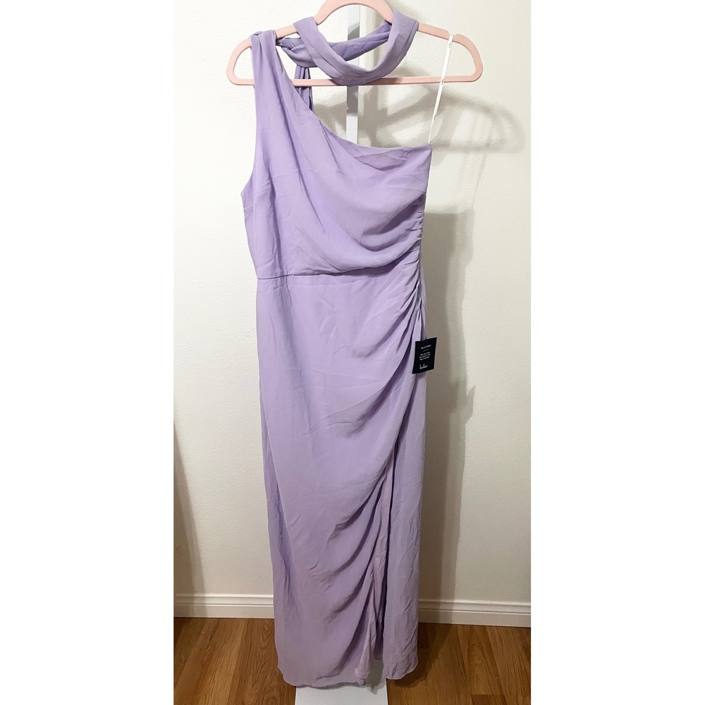 NWT Lulus Adeline Lavender One-Shoulder Scarf Maxi Dress Medium - Picture 5 of 8
